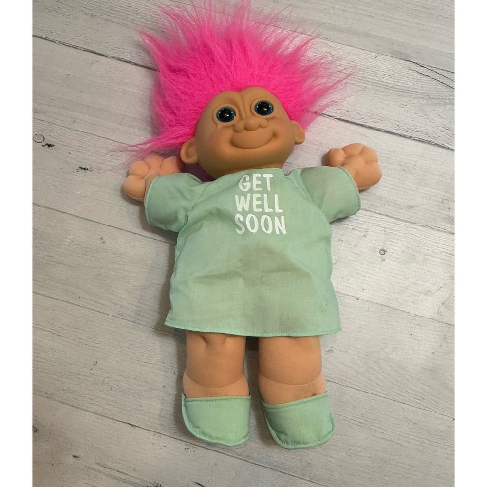 Vintage RUSS Pink Hair "GET WELL SOON" Patient TROLL Plush Doll Toy
